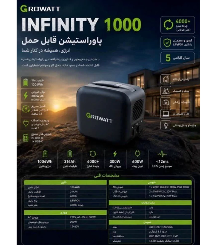  پاور استیشن 1000 وات GROWATT